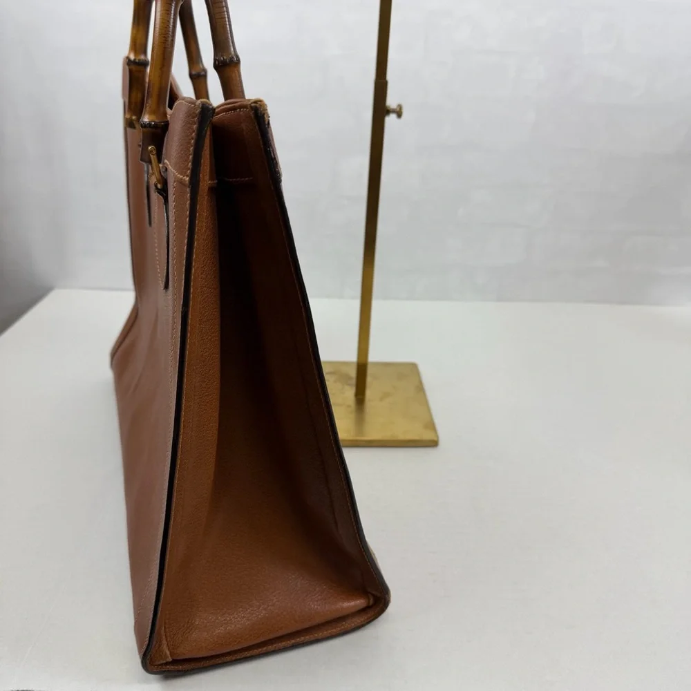 Gucci Vintage Large Bamboo Handle Leather Tote‎ Bag Brown Diana Bag